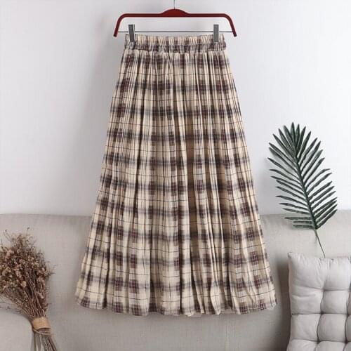 Elastic waist big swing retro pleated plaid print skirt female 2020 autumn and winter new high waist slim mid-length style Skirt