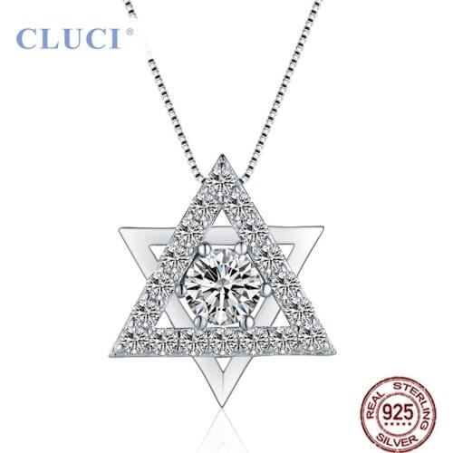 CLUCI Silver 925 Fashion Star Zircon Pendant for Women Sterling Silver Six-star Charms Pendant Jewelry DP012SB