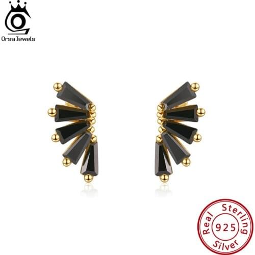 ORSA JEWELS 925 Sterling Silver Evil Black Wings Stud Earrings For Women Fashion High-end CZ Earrings Jewelry Gifts APE08