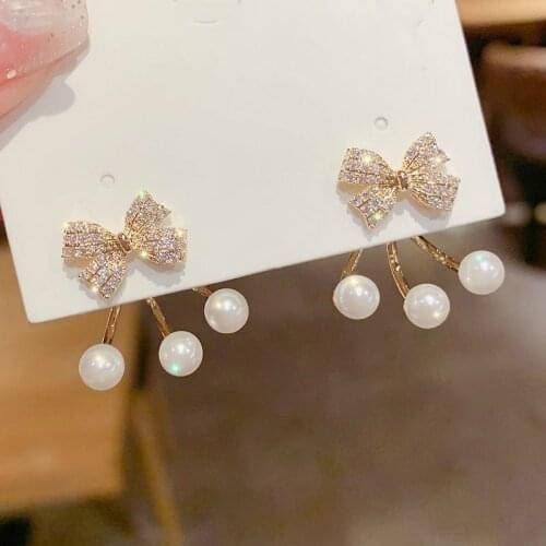 Korean Statement Earrings Fashion Jewelry All-match Bow Simulation Pearl Earrings Oorbellen Stud Earrings For Women Wholesale