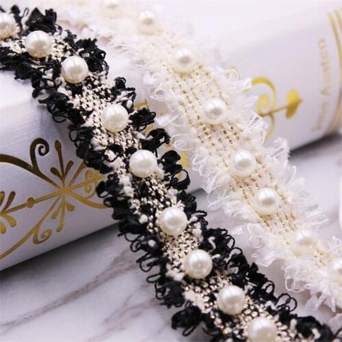 1 yard/Lot Nylon Gold Pearl Beaded Lace Trim Vintage Embroidered Lace Ribbon Fabric Handmade Costume Dress Sewing Supplies Craft