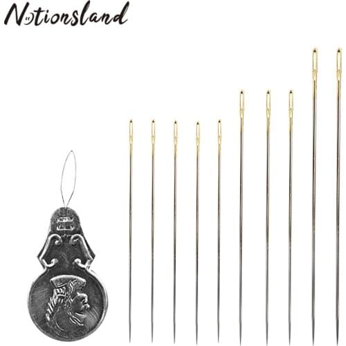 10pcs Large Eye Stitching Needles Embroidery Hand Needles with Needle Threader Needlework Quilt DIY Sewing Tool