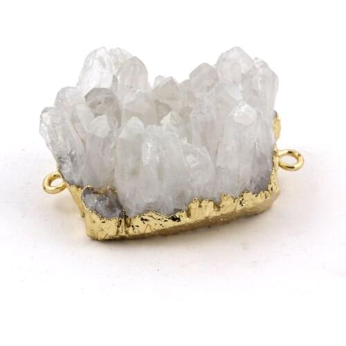 100-Unique 1 Pcs Light Yellow Gold Color Irregular Shape Rock Crystal Cluster Pendant Double Buckle Jewelry