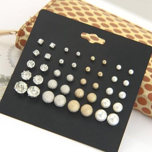 20 Pairs/Set Classic Ball Round Simulated Pearl Stud Earrings Set For Women Girls Gifts Metal Crystal Rhinestone Earring