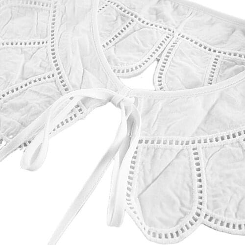 40GC Korean Style Women Lace-Up Bowknot False Fake Collar Hollow Out Jacquard Petal Big Shawl Wrap Decorative Necklace Cotton