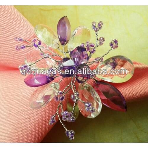 Acrylic purple flwoer napkin ring wedding , wholesale napkin holder