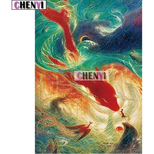 CHENYI Diy Diamond Embroidery Fish Cross Stitch Diamond Painting Fancy Carp Needlework Mosaic Diamond Art By Numbers Decor Home