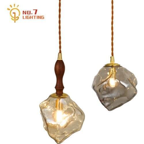 American Retro Walnut Glass Pendant Lights Ice Lava Lamp Home Decor Loft Corridor Porch Aisle Bedside Bedroom Kitchen Balcony