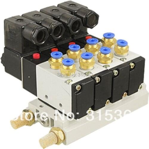 Free Shipping 10Sets/Lot 4V210-08 AC 110V 2 Position 5 Way 4 Solenoid Valve Connected Base Muffler or AC220V VOLT