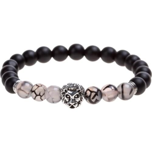 Lion 8mm Punk multicolor Agate beads Chakra Reiki Buddha Yoga Bracelet elastic adjustable Volcanic Stone Bangles erf2