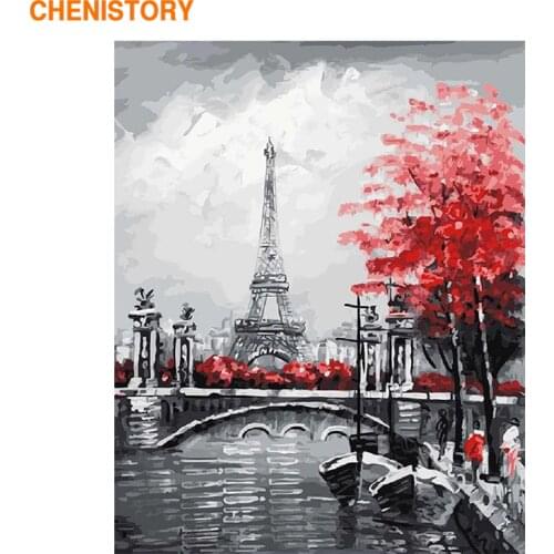 CHENISTORY Frameless Abstract Paris Landscape DIY Painting By Numbers Modern Wall Art Calligraphy Painting Unique Gift For Home