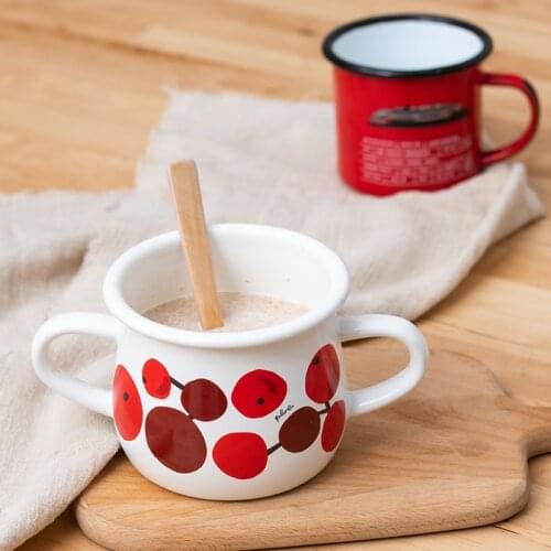 Enamel Bowl Binaural Cup Oatmeal Coffee Cup Fruit Bowl Oven Baked Cake Cup Non-ceramic Cup