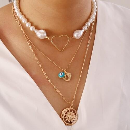 Europe and the United States Ornament Pearl Love Multistory Necklace Female Personality Fashion Creative Necklace Pendant