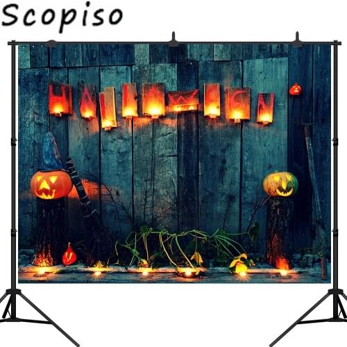Scopiso Photography Backdrop Halloween Evil Pumpkin Candle Wooden Wall Photocall Customize Background Photobooth Studio Prop