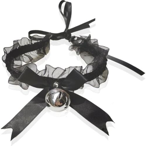 Gothic Sexy Small Bell Collar Choker Bow Knot Lace Collar Pendant Jewelry Party Cosplay Tie Neck Gift Womens Fashion Jewelry