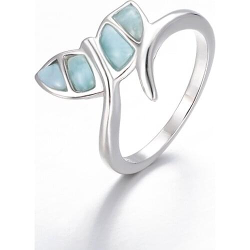 Dolphin Tail 925 Sterling Silver Natural Gemstones Larimar Ring for Women Geometry Design Classic Simple Female Jewelry Dating