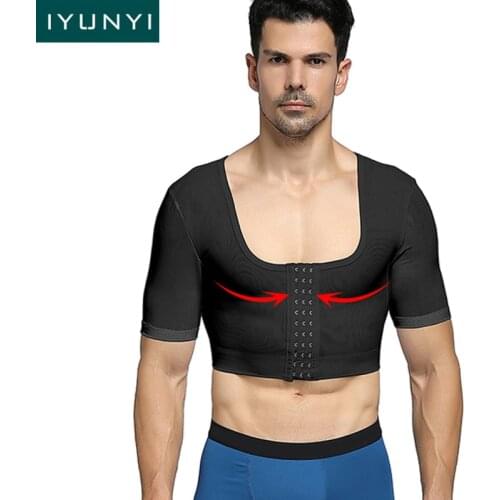 IYUNYI Men Chest Trainer Posture Corrector Corset Body Shaper Compression Tops T-shirt Sleeveless Slimming Short Tops
