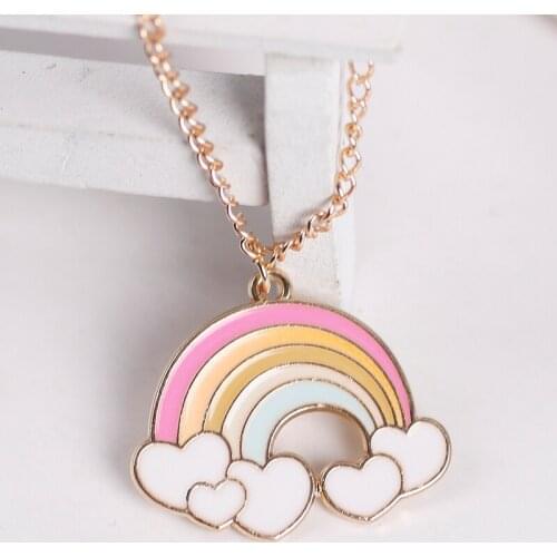 Colorful Rainbow Heart Pendant Ladies Necklace Men And Women Fashion Cartoon Pendant Sweet Romantic Creative Jewelry Gift 2020
