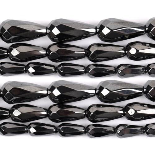 6x12mm Natural Faceted Black Water Droplets Hematite Stone Round Loose Spacer Beads for Jewelry Making Bracelet Diy