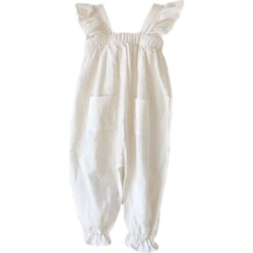 2021 summer girls' cotton casual one-piece flying sleeve lace pocket overalls toddler girl jumpsuit