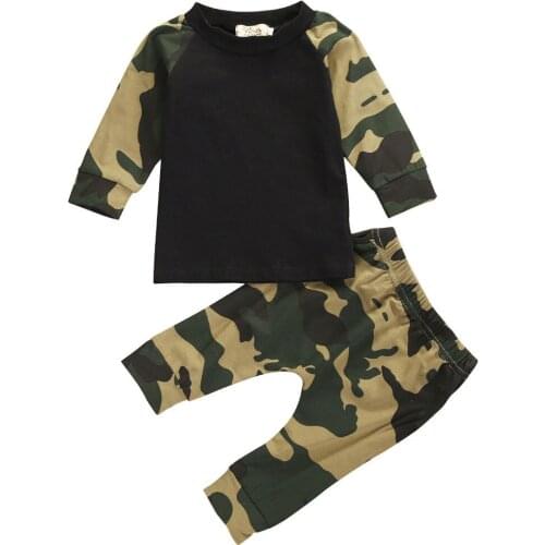 Cute Camouflage Newborn Baby Boys Kids T-shirt Top Long Pants Army Green Baby Boys Clothing Outfit Clothes Set