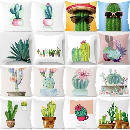 Hand Painted Tropical Plants Cactus Pillowcase Modern Fashion Simple White Cushion Cover Decorative Livingroom Sofa Throw Pillow
