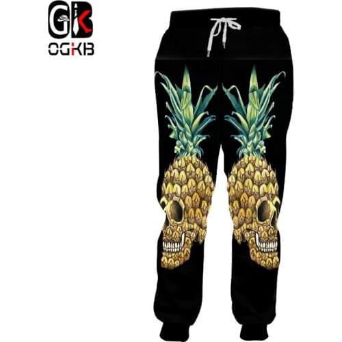OGKB Fall Winter Casual Sweat Pants Women/mens Funny Print Pineapple Skull 3d Sweatpants Man Slim Fit High Waist Full Trousers