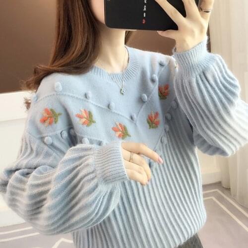 2021 Autumn Women Sweater Fashion Loose Purple Print Ladies Knitted Sweater Female Casual Spring 0-neck Long Sleeve Pullover