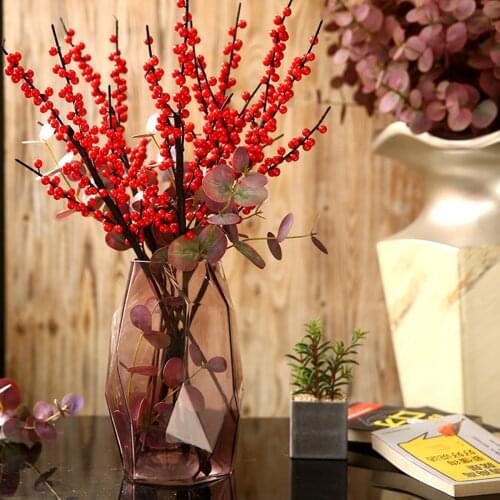 Holly Branch Holly Berry Stems Fruit Branches Simulation Plants Flowers Home Artificial Flower Xmas Simulation Artificial Fruit