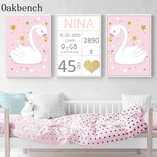 Ballet Girl Poster Custom Name Canvas Print Swan Wall Painting Nursery Art Posters Nordic Wall Pictures Baby Girl Room Decor
