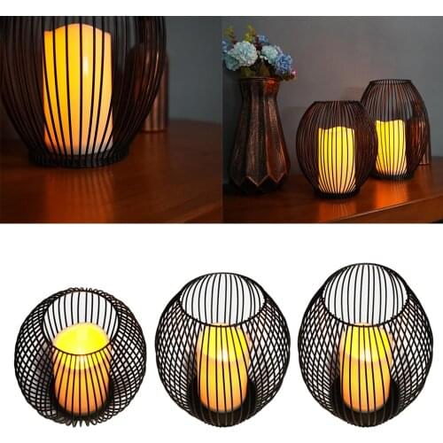 Iron Black Wire Mesh Candle Holder with LED Candle for Home Living Room Parties Restaurant Bar Decorations