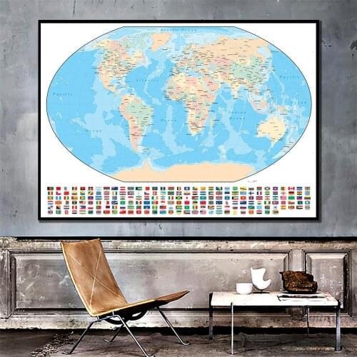 150x100cm Spray World Map Mercator Projection With National Flag For Travel And Education