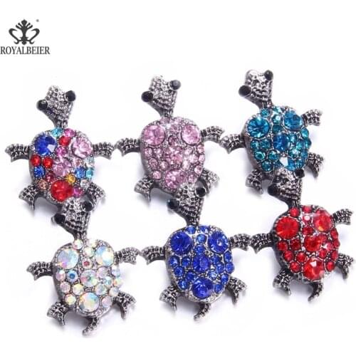 ROYALBEIER Mixed Rhinestone Metal Snap Fit 18mm Snap Button Colored Turtle Jewelry Fit 18/20mm Snap Bracelet Jewelry KM0133