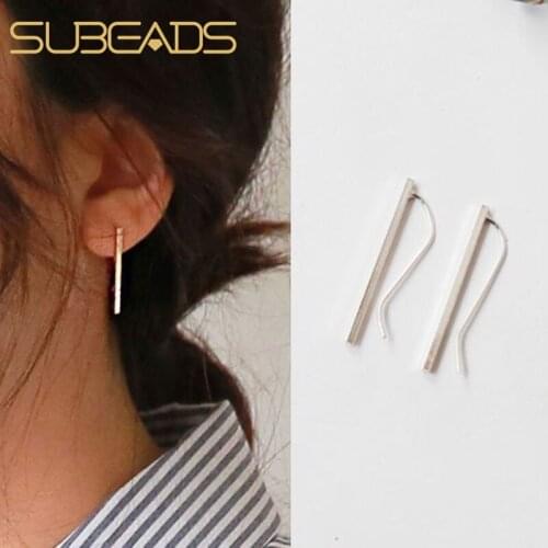 Subeads 925 Sterling Silver Thin Dainty Bar Stick Line Stud Earrings For Women Geometric Ear Stud Earrings With Ear Hook Jewelry