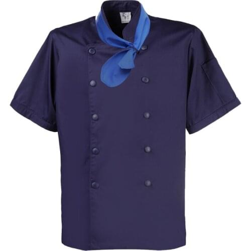 Summer chef costume hotel Catering uniform for men kitchen jacket blue short sleeve restaurant uniforms chef shirt women chef
