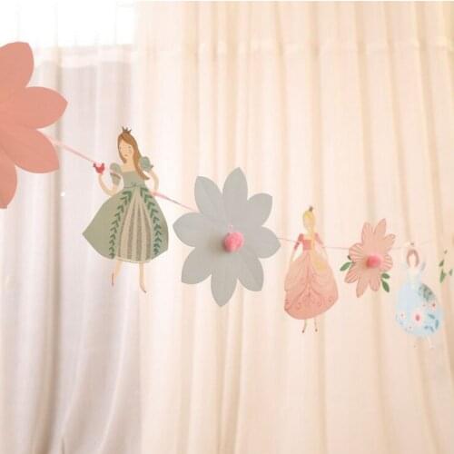 Party Banner 2018 Cartoon Pink Princess Flower Bunting Girls Room Decor Hanging Flag Childrens Birthday baby shower