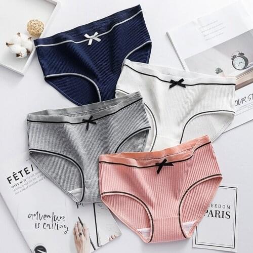 Women'underwear cotton thong Panties Japanese mid-rise Bow panties young Girls briefs Female Plus Size Lady G-string underpants