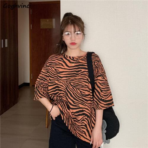 Women Short Sleeve T-shirts Zebra Striped Loose Big Size 2XL Simple O-neck Cotton Cozy Casual Fashion Harajuku BF Streetwear New