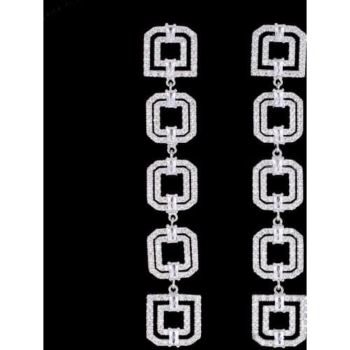 Blachette Luxury Geometry Hollow High Quality CZ Long Dangle Drop Earrings For Women Girls Party Performance Anniversary Hot