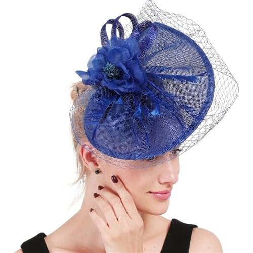 Women Veil Headwear Fascinating Sinamay Fascinators Hair Clip Hat Women Formal Feather Bridal Wedding Mesh Hair Accessories