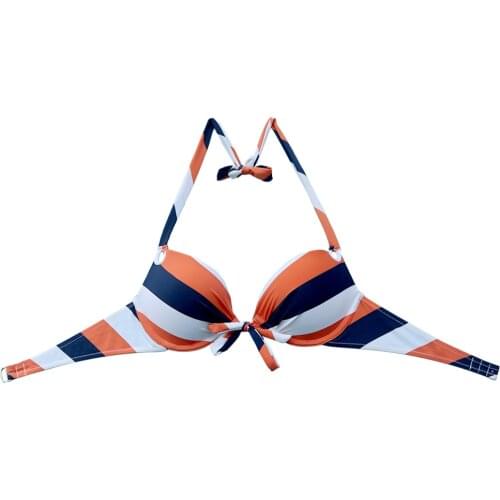 Women Bikini TOPS for Women Swimwear Orange Navy Stripe Pinting Bathing suits Sexy girl Underwire Swimming Biquini UP