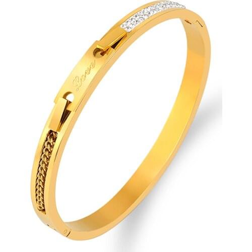 2021 New Arrival Charm Link Bracelet Titanium Steel Cubic Zirconia Bangle For Women Round Open Bracelets Lover Couple Jewelry