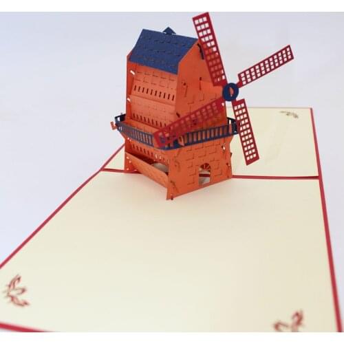 1pc 3D High Quality red cover Handmade windmill Shed Paper Invitation blessing Greeting Cards with Envelope Kids Creative Gift