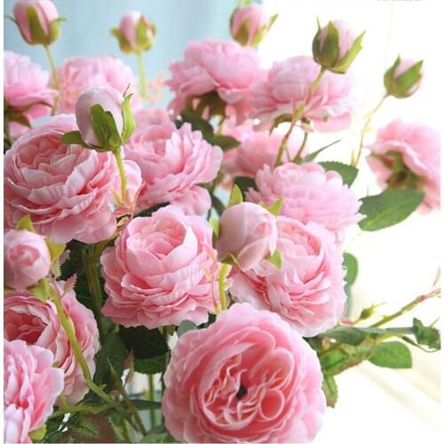 1pcs 61cm Long Western Rose Artificial Flower 3 heads Domestic Silk Peony Wedding Flower Foreign Rose Decoration Party Decoratio