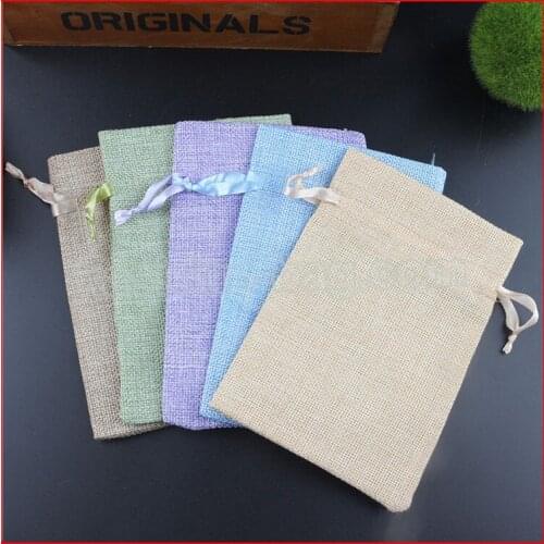 100pcs/lot small jute linen drawstring gift pouch bags