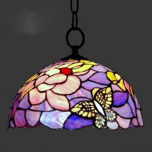 12 Inch Flesh Country Flowers butterfly Tiffany pendant light Stained Glass Lamp for Bedroom E27 110-240V