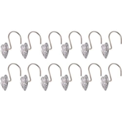Decorative Crystal Heart Shape Shower hooks Rust Resistant Hooks Glide Shower Ring Hangs For Shower Curtain 12-Pack