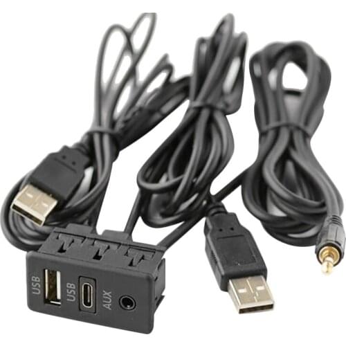 150CM Flush Mount Two USB Port Extension Cable Lead Mounting Panel USB 2.0 Cable Adapter 3.5mm AUX