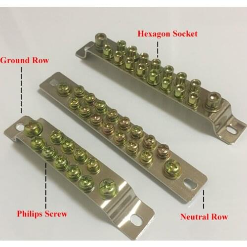 2.5*25mm 2.5x25mm 15P 15 Position Hole Hexagon Socket Philips Dual Two 2 Neutral Ground Row Brass Connector Bar Terminal Block