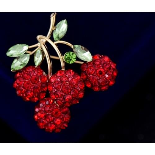2020 New Brooch Vintage With Rhinestone Pin Nature-inspired Plant Red Cherry Luxury For Women Wedding Brooch Jewelry Accessory